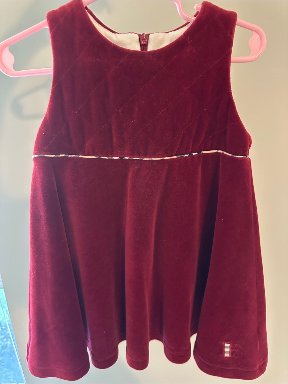Burberry Girls' Velvet Dress in Deep Red
